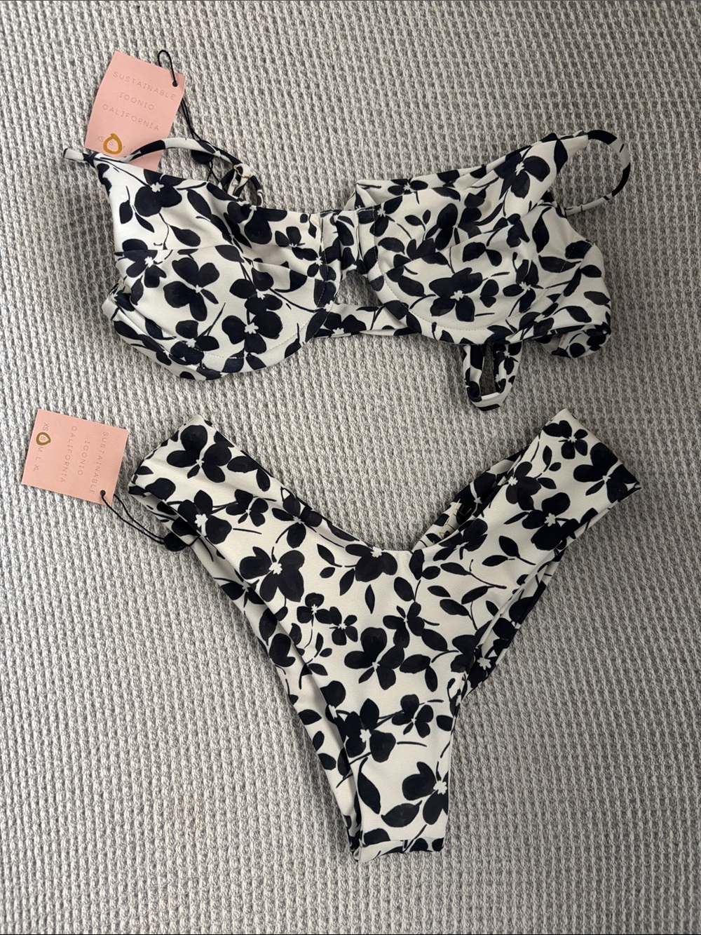 New! Skatie Black & White Floral Bikini Set